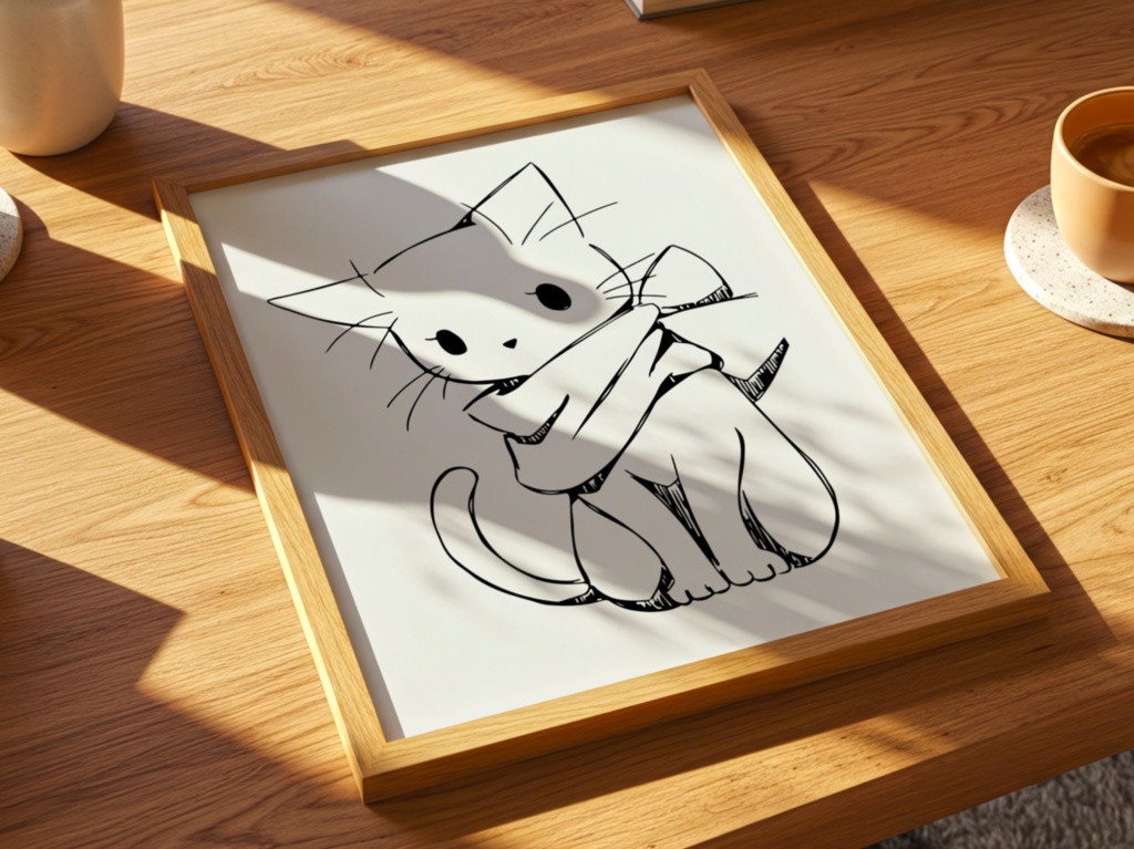 Cute Cat Line Art|猫 イラスト 線画 シンプル ミニマル ポスター(デジタル)