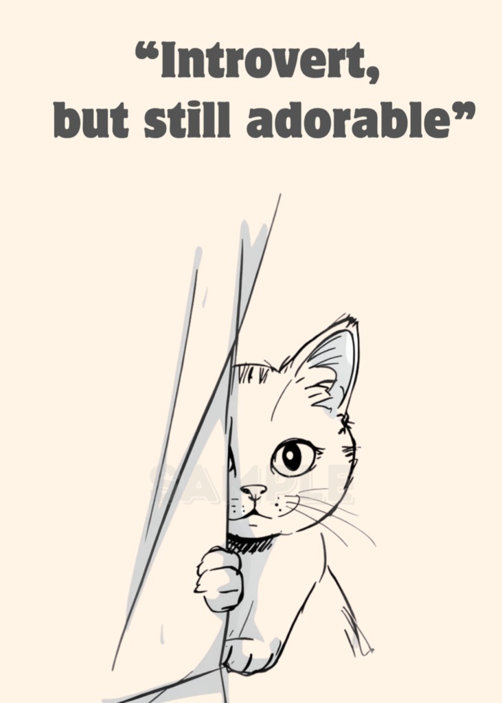 Introvert Cat Wall Art|内向的でかわいい猫イラスト