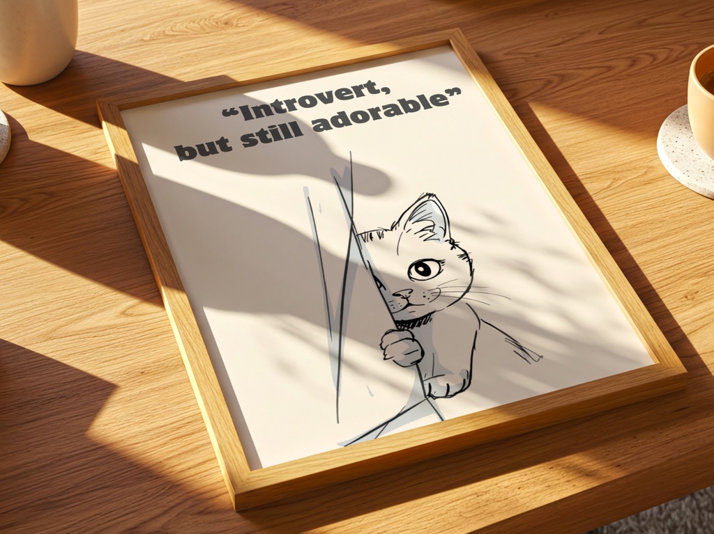 Introvert Cat Wall Art|内向的でかわいい猫イラスト