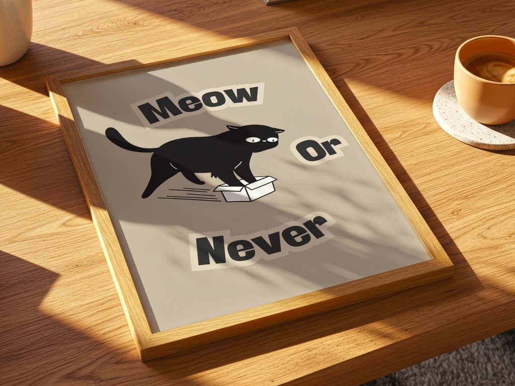 Meow or Never Cat Wall Art|ミーオー・オア・ネバー 黒猫ミニマルアート