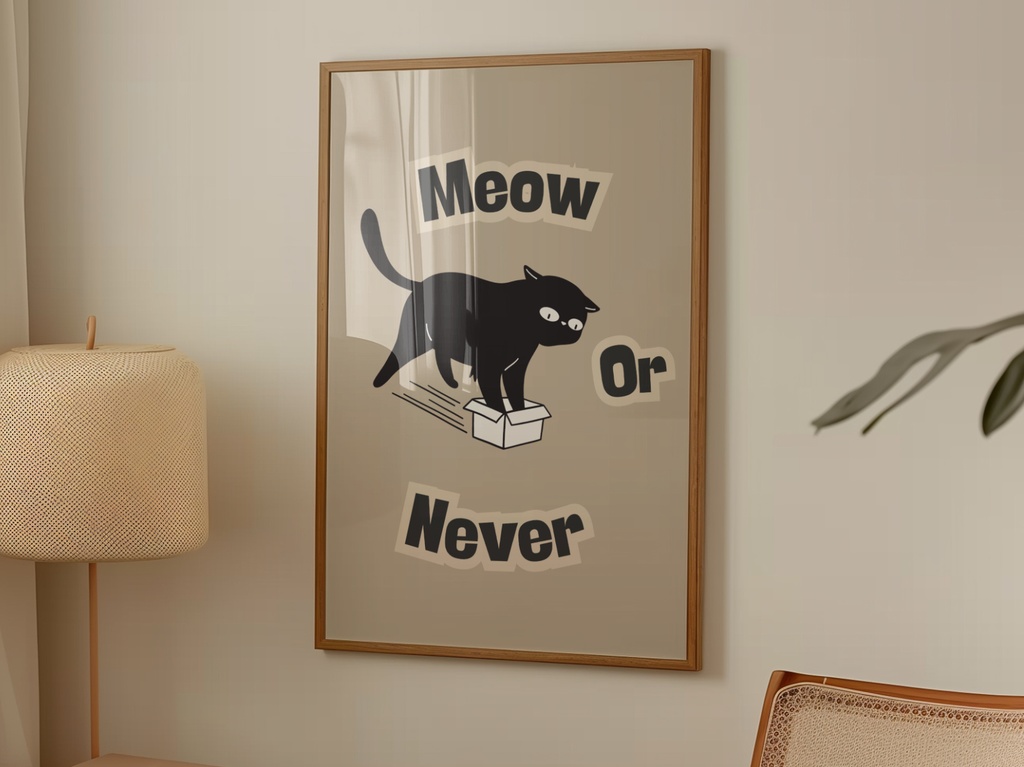 Meow or Never Cat Wall Art｜ミーオー・オア・ネバー 黒猫ミニマルアート