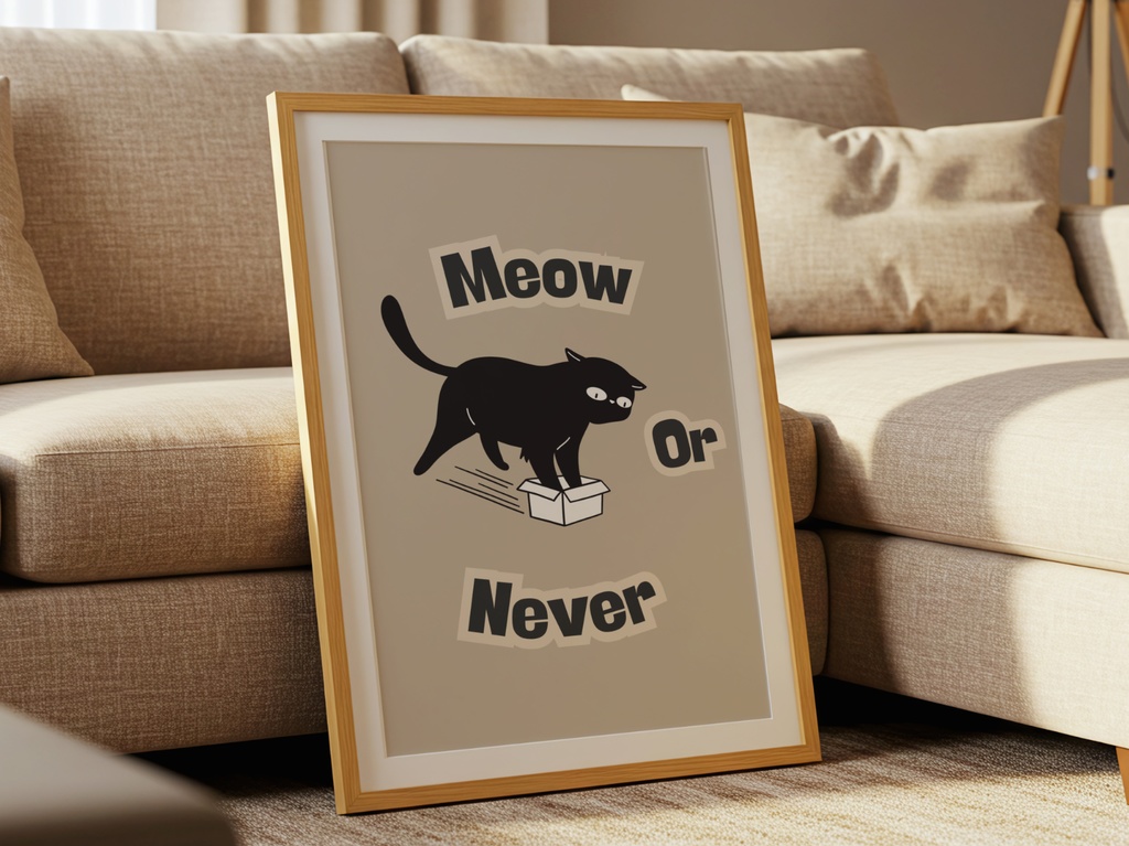 Meow or Never Cat Wall Art|ミーオー・オア・ネバー 黒猫ミニマルアート