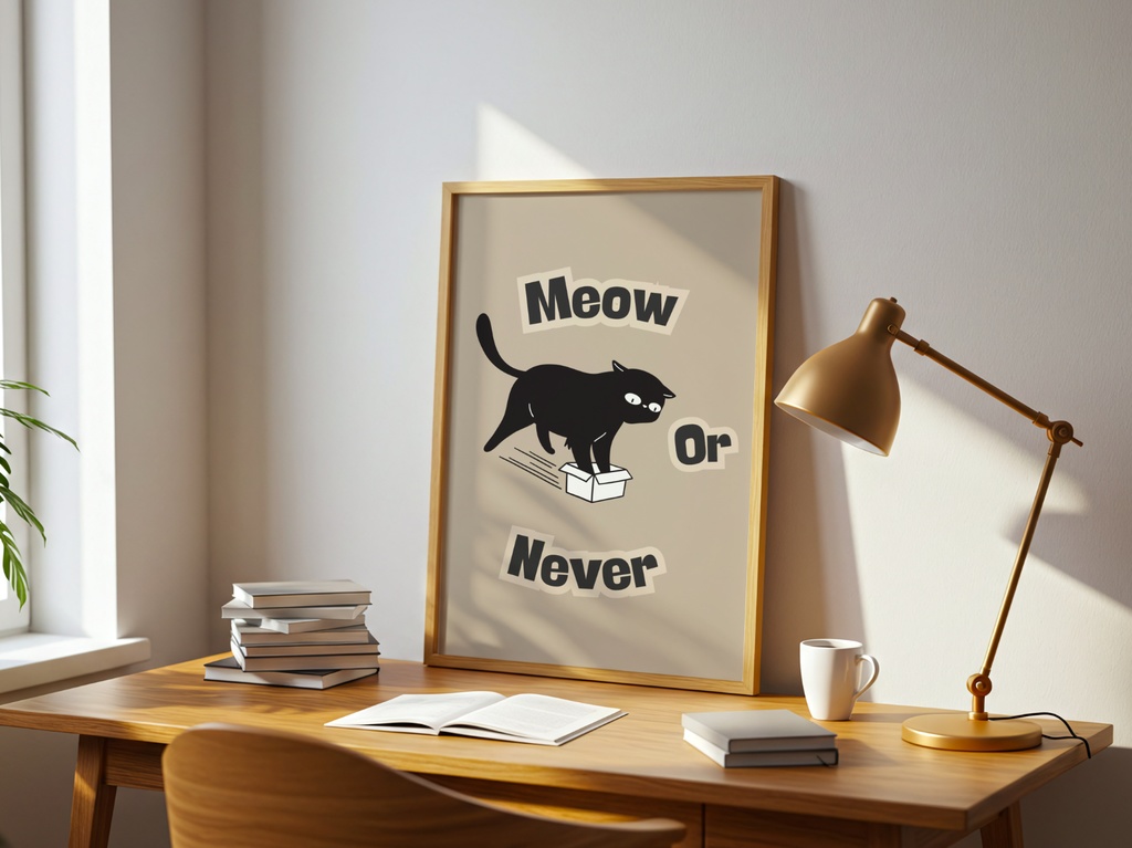 Meow or Never Cat Wall Art|ミーオー・オア・ネバー 黒猫ミニマルアート