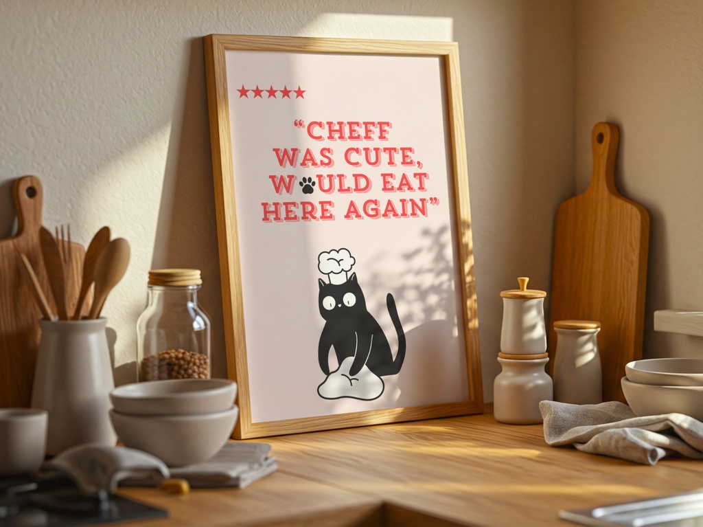 Kitchen Cat Review Wall Art|シェフ猫 キッチンレビューアート