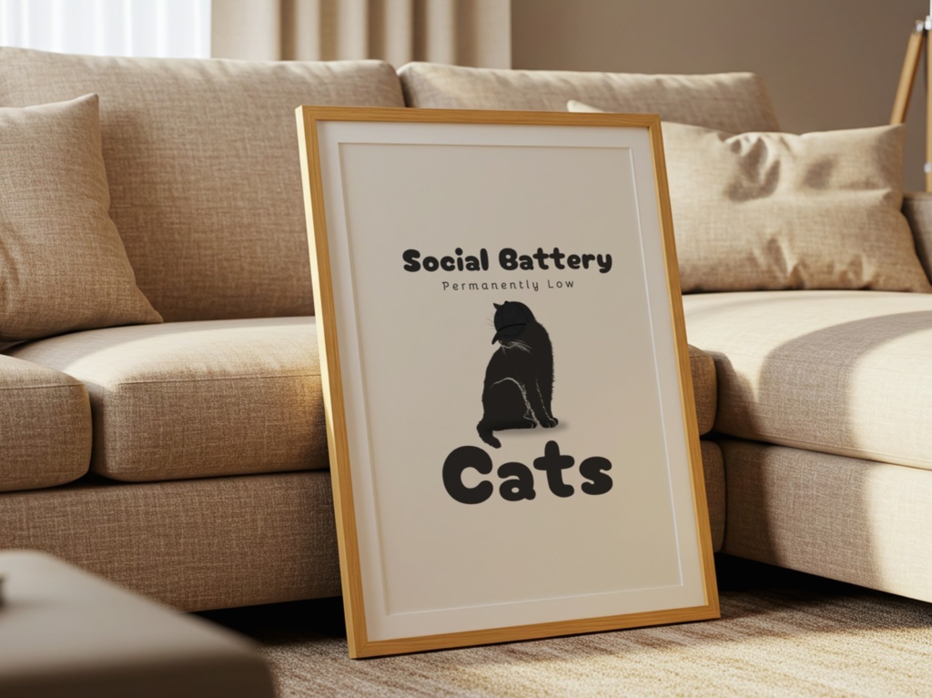 Introverted Cat Quote Series 03 – Social Battery: Permanently Low|社交バッテリー低めの猫