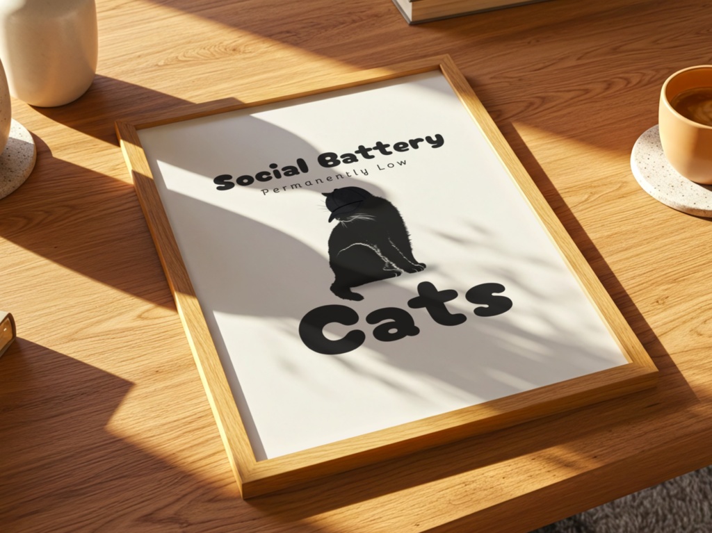 Introverted Cat Quote Series 03 – Social Battery: Permanently Low|社交バッテリー低めの猫