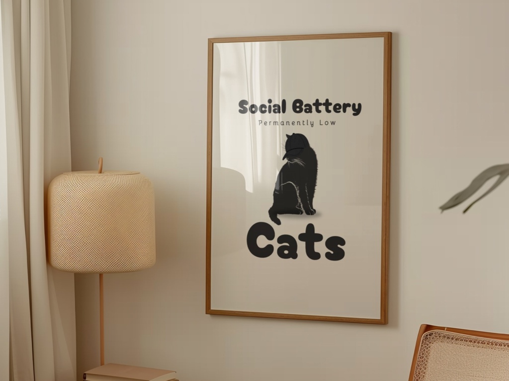Introverted Cat Quote Series 03 – Social Battery: Permanently Low|社交バッテリー低めの猫