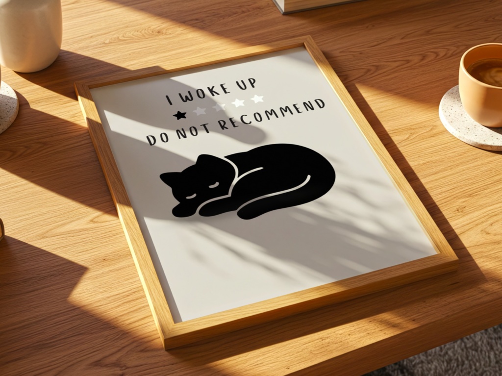 Introverted Cat Quote Series 16 – I Woke Up, Do Not Recommend|起きたけどおすすめしない猫