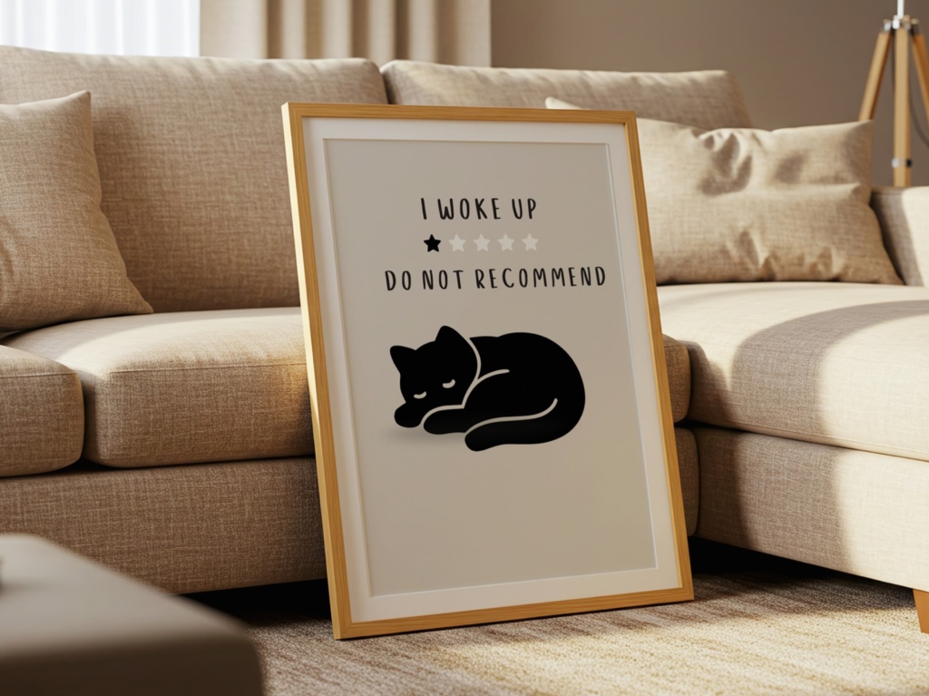 Introverted Cat Quote Series 16 – I Woke Up, Do Not Recommend|起きたけどおすすめしない猫