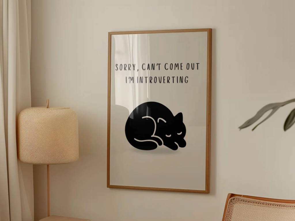 Introverted Cat Quote Series 18– Sorry, Can’t Come Out｜引きこもり中の猫