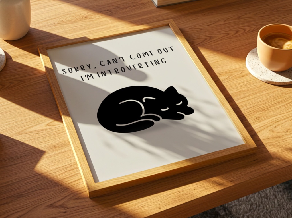 Introverted Cat Quote Series 18– Sorry, Can’t Come Out|引きこもり中の猫