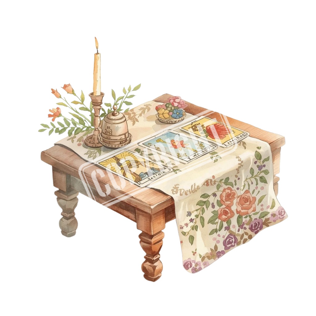 水彩風タロット占いグッズクリップアート 11種類セット【PNG/アンティーク可愛いパステルカラー】