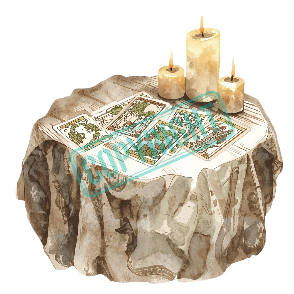 水彩風タロット占いグッズクリップアート 11種類セット【PNG/アンティーク可愛いパステルカラー】