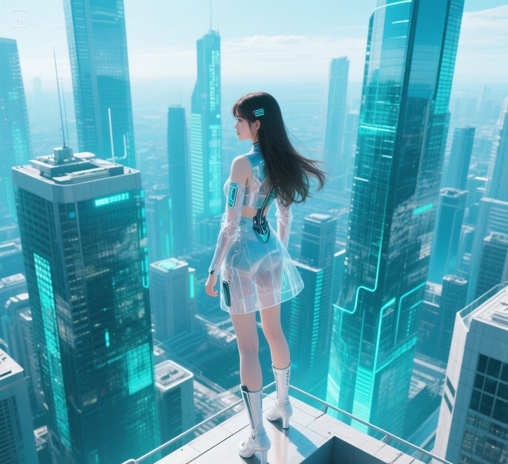 イラスト素材（未来編）未来都市にたたずむ孤高の女性