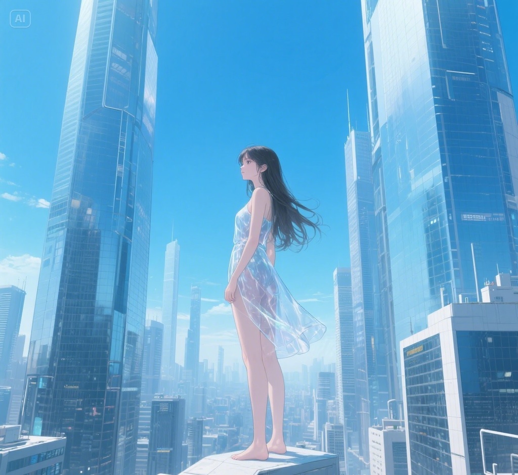 イラスト素材（女性）明るい未来に向かって微笑む女性