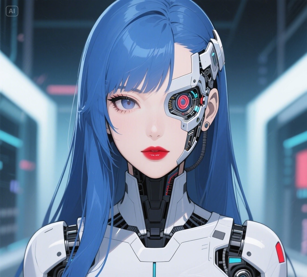 アイコン素材（ロボット）青い髪の女性チャットボット
