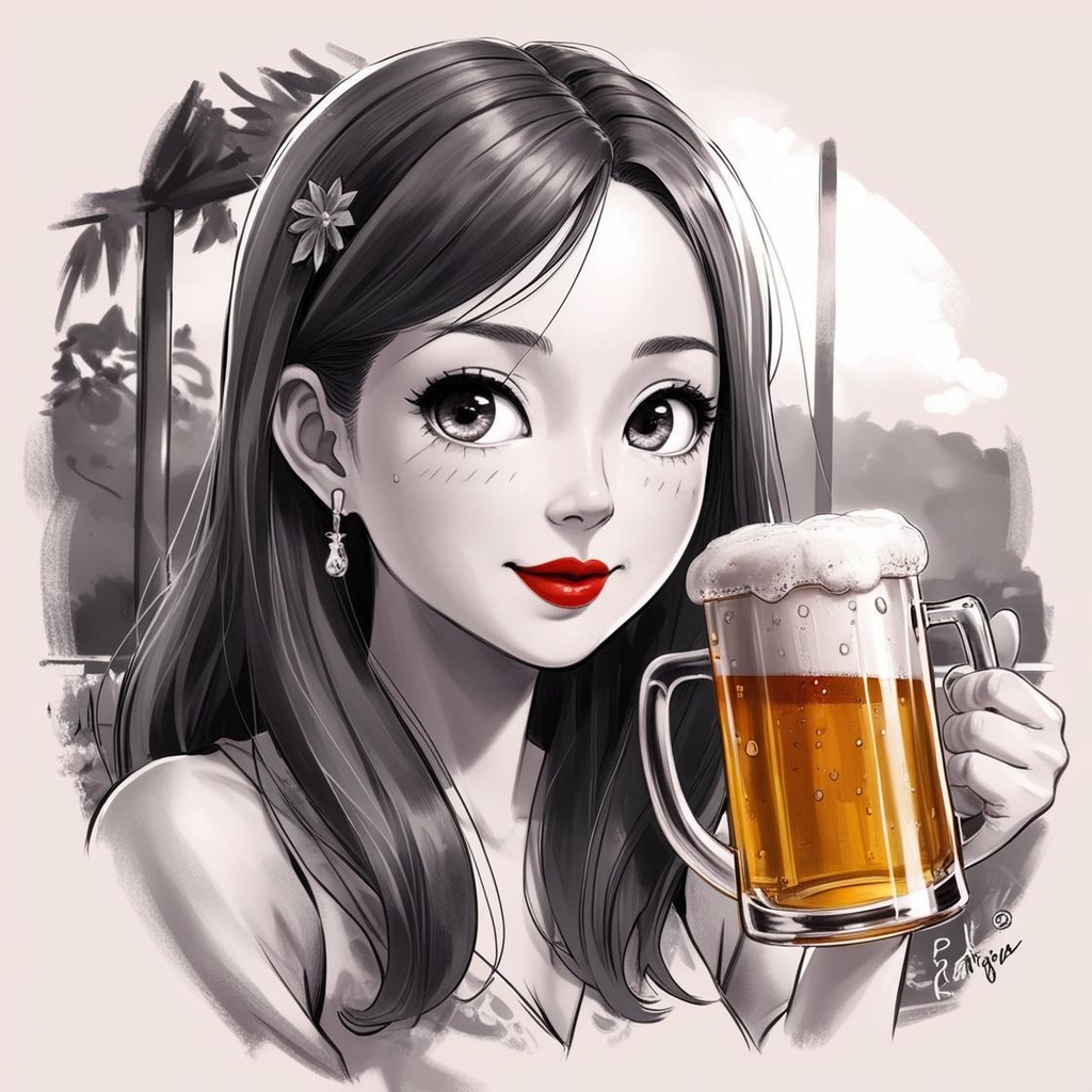 アイコン素材（夏向き）ビールを美味しそうに飲む綺麗な女性