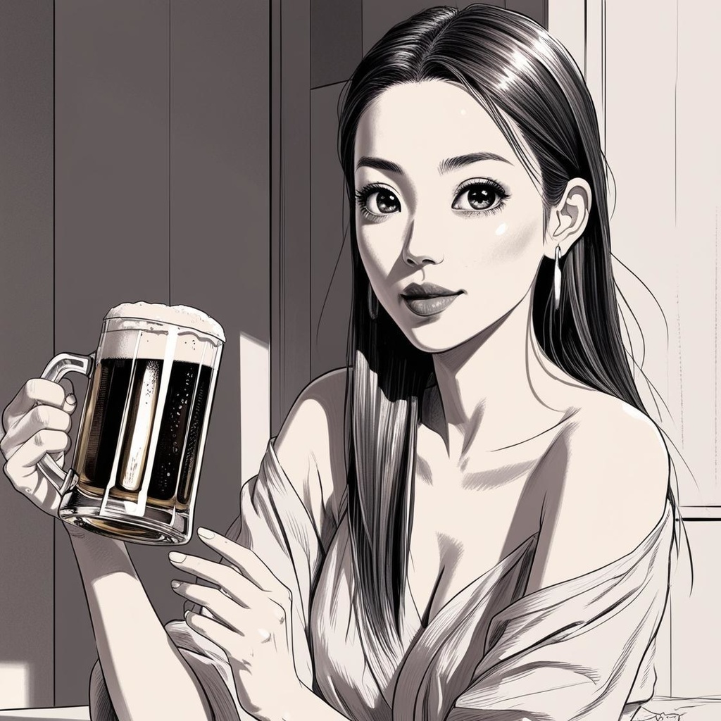 SNSアイコン素材（女性）ビールを美味しそうに飲む綺麗なお姉さん
