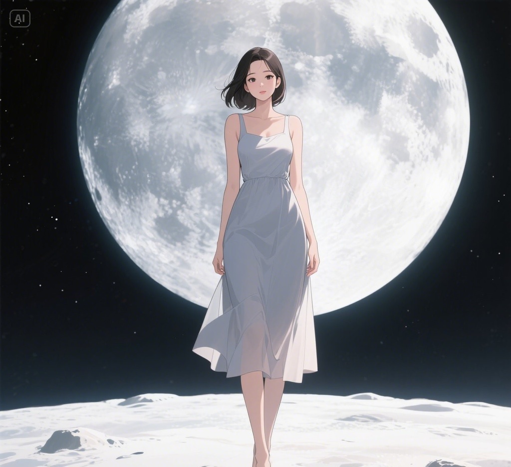 月にたたずむ孤高な女性