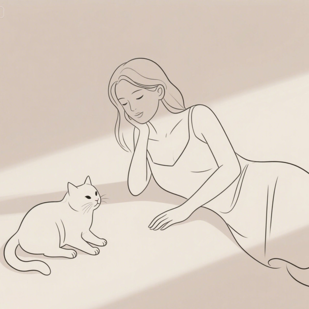イラスト素材（ネコ）猫をめでる綺麗な女性