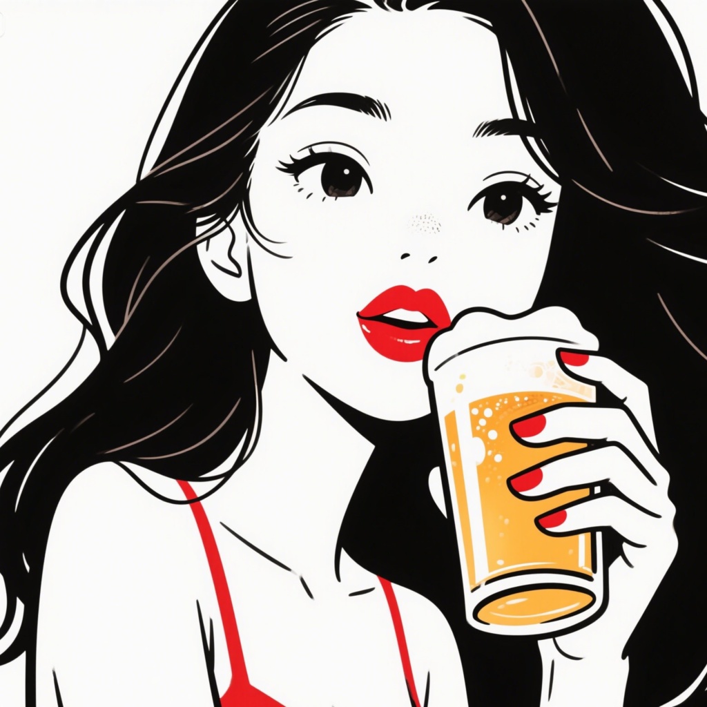 アイコン素材（女性）ビールをおいしそうに飲む異国の女性イラスト