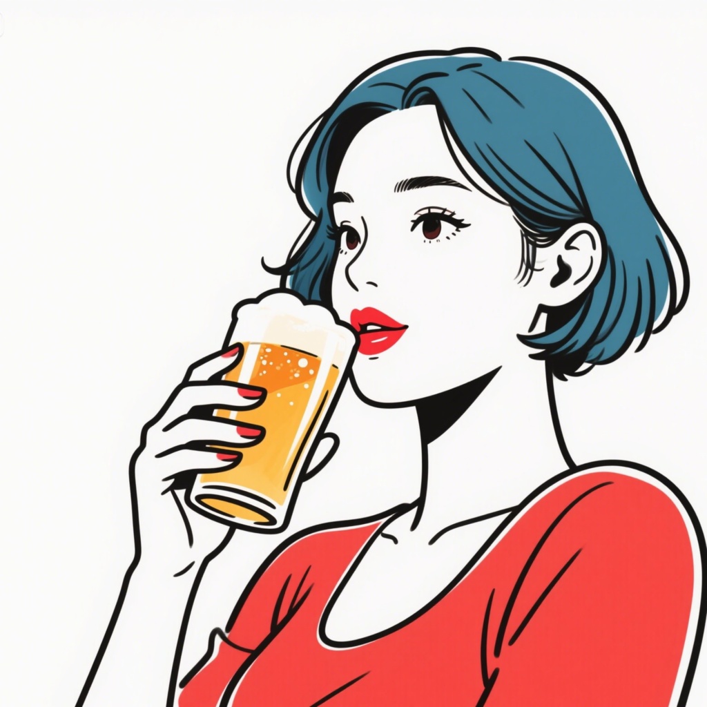 アイコン素材（女性）会社帰りに豪快においしそうにビールを飲む女性