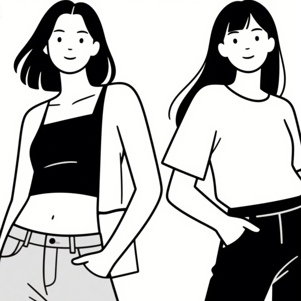 女性2人のアイコン、イラスト用素材