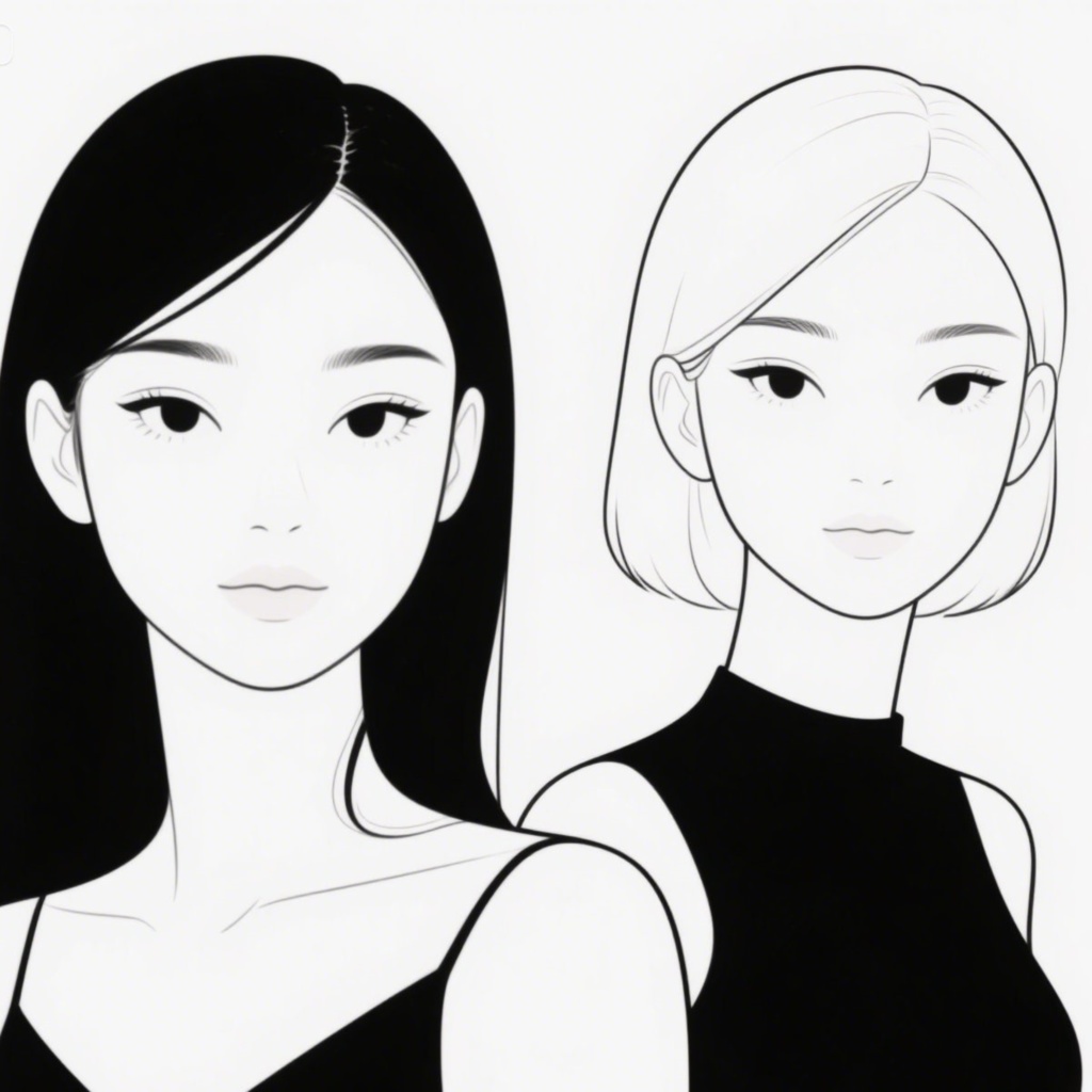 女性2人のアイコン、イラスト素材