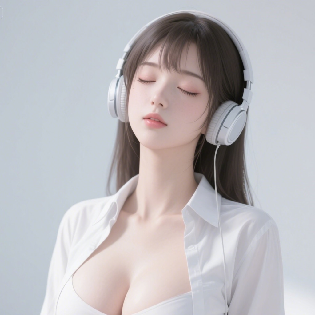 ヘッドフォンをしている女性のアイコン用素材