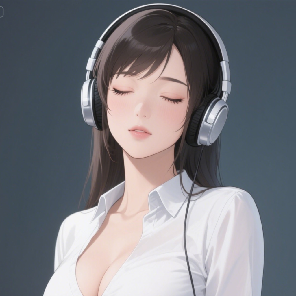 ヘッドフォンをしている女性のアイコン素材