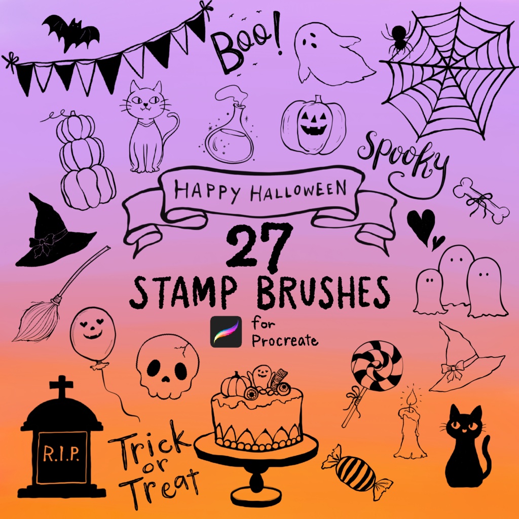 🎃【季節限定価格10/31まで】ハロウィンなスタンプブラシ27本セット