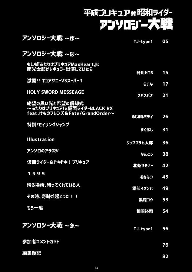 平成プリキュア対昭和ライダー アンソロジー大戦