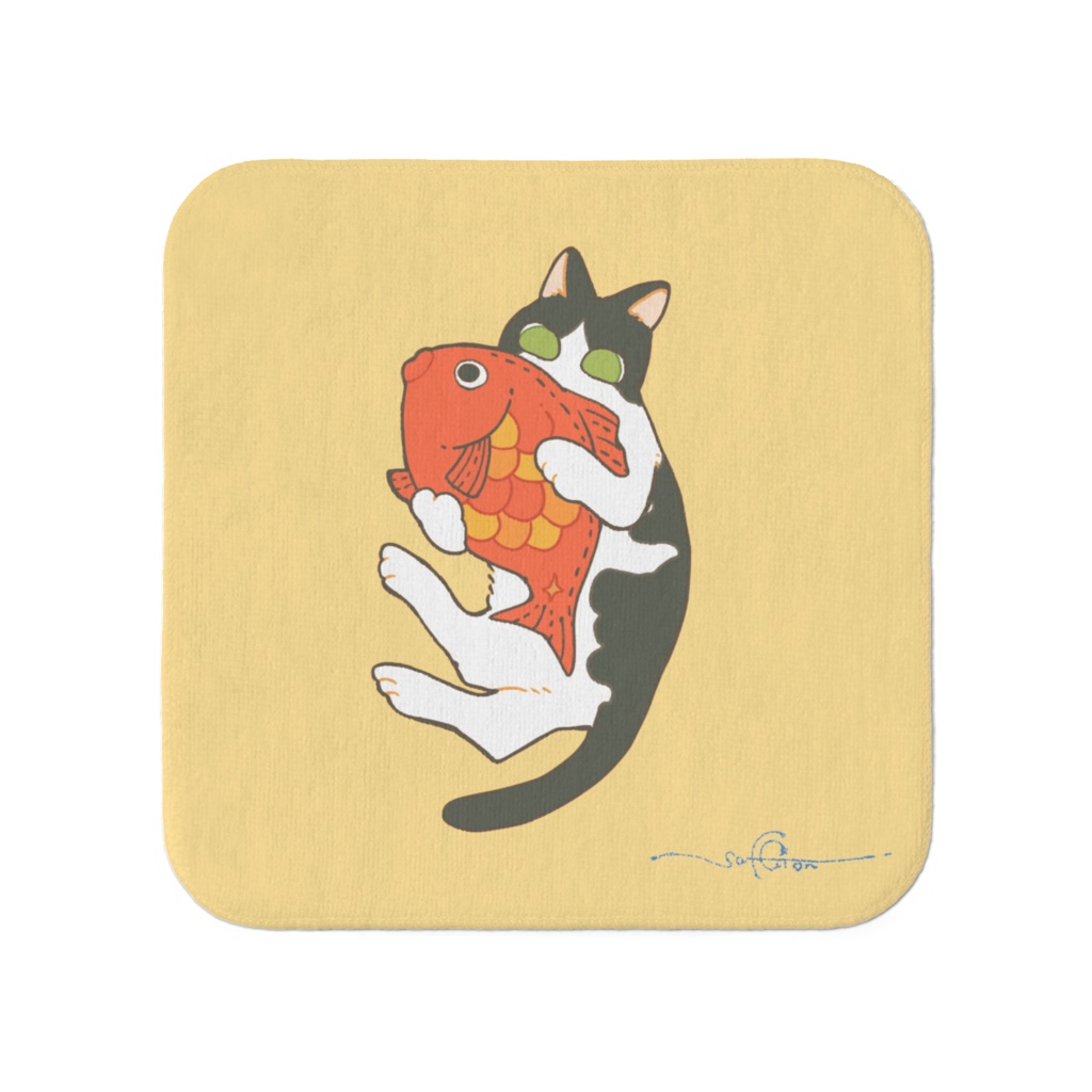 お正月戯れ猫ちゃん【めで鯛抱っこ】タオルハンカチ