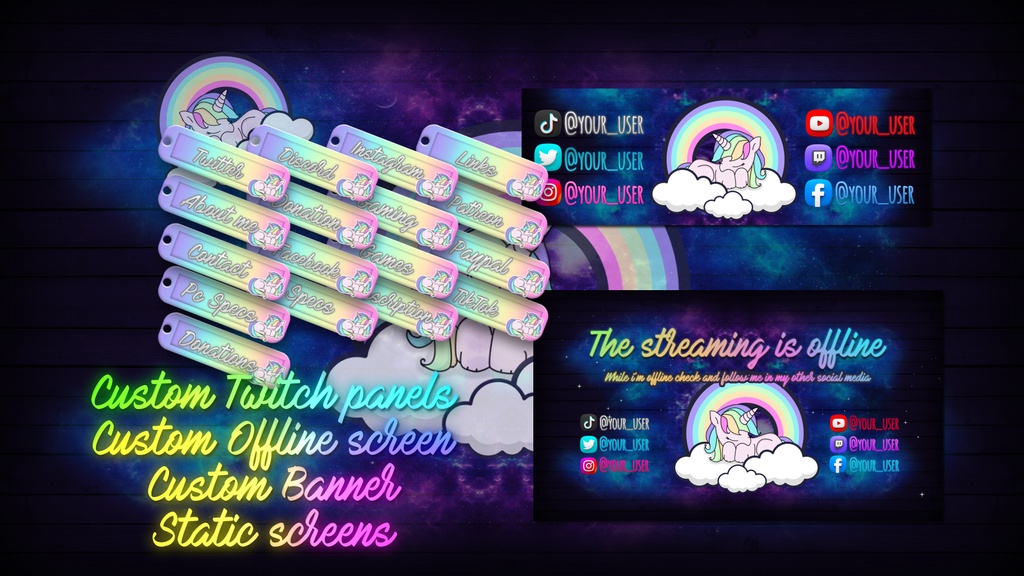 ON SALE!! ANIMATED Twitch Stream Package | Cute Setup Theme | lgtbiq+ | rainbow | pink | Unicorn | Streamer Graphics / Overlays