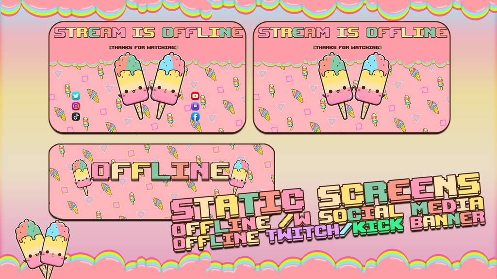 ON SALE!! ANIMATED Twitch / KICK / YOU TUBE Stream Package | KAWAII Theme |SUMMER | rainbow | pink | popsicle | Streamer Graphics / Overlay