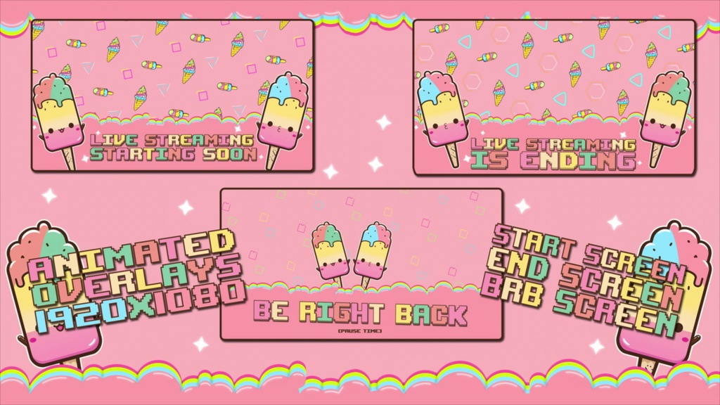 ANIMATED Twitch / KICK / YOU TUBE Stream Package | KAWAII Theme |SUMMER | rainbow | pink | popsicle | Streamer Graphics / Overlay