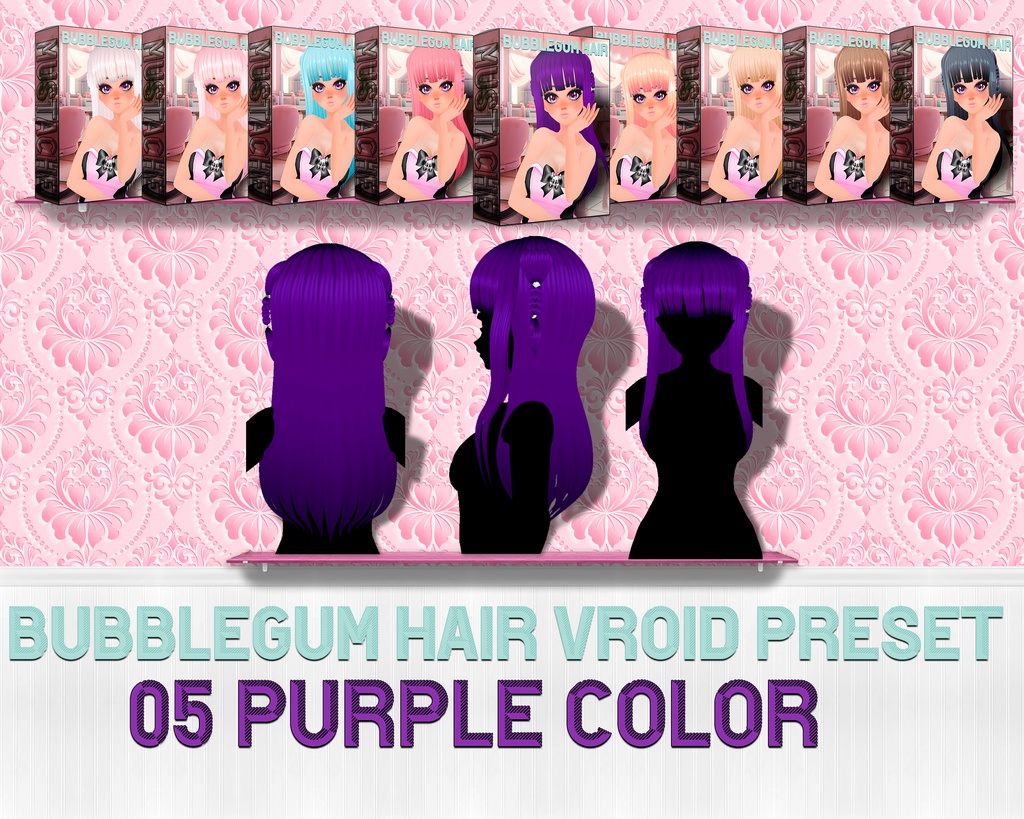 Vroid向けの素晴らしいカスタムヘア:美しい9色 | Vroidヘアプリセット | Stunning Custom Hair for Vroid: 9 Beautiful Colors | Vroid hair preset