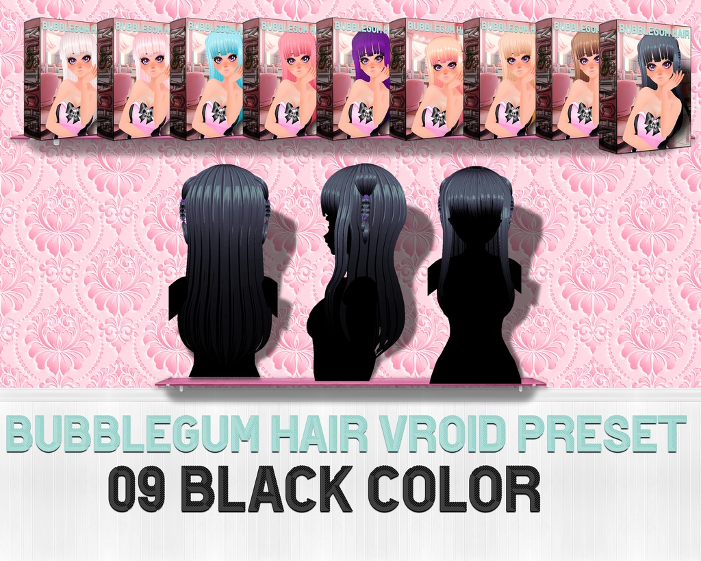 Vroid向けの素晴らしいカスタムヘア:美しい9色 | Vroidヘアプリセット | Stunning Custom Hair for Vroid: 9 Beautiful Colors | Vroid hair preset