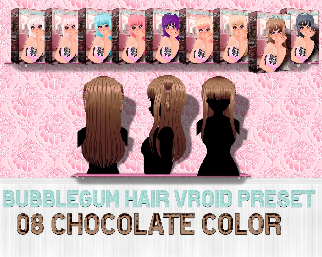 Vroid向けの素晴らしいカスタムヘア:美しい9色 | Vroidヘアプリセット | Stunning Custom Hair for Vroid: 9 Beautiful Colors | Vroid hair preset