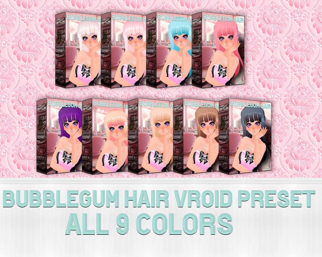 Vroid向けの素晴らしいカスタムヘア:美しい9色 | Vroidヘアプリセット | Stunning Custom Hair for Vroid: 9 Beautiful Colors | Vroid hair preset