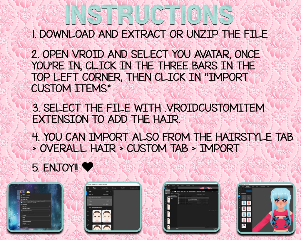 Vroid向けの素晴らしいカスタムヘア:美しい9色 | Vroidヘアプリセット | Stunning Custom Hair for Vroid: 9 Beautiful Colors | Vroid hair preset