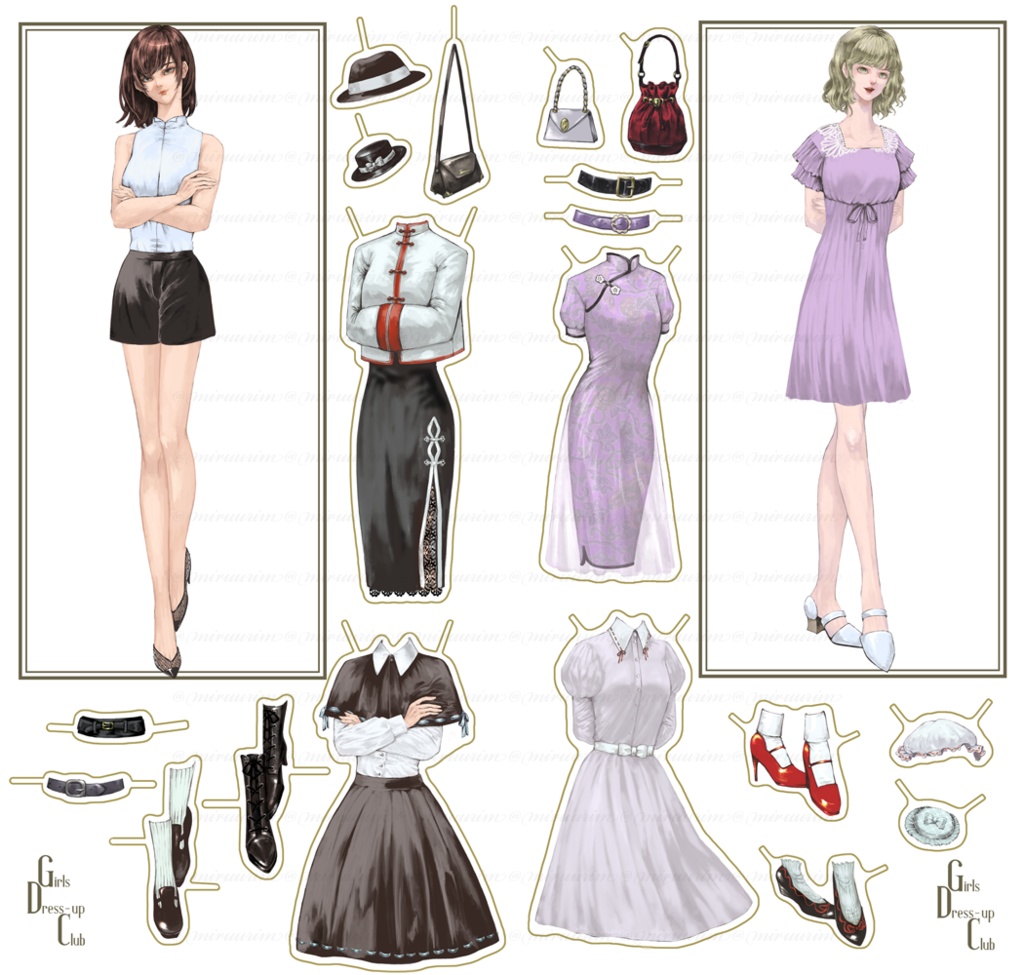 ◆Girls Dress-up Club◆着せ替えポストカード2種&はってはがせるおめかしシールセット