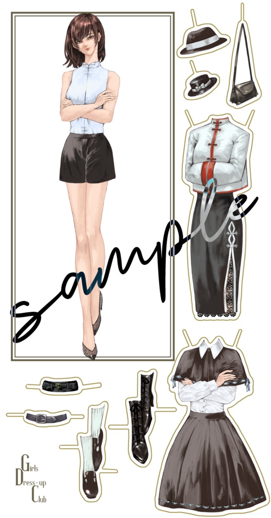 ◆Girls Dress-up Club◆着せ替えポストカード2種&はってはがせるおめかしシールセット