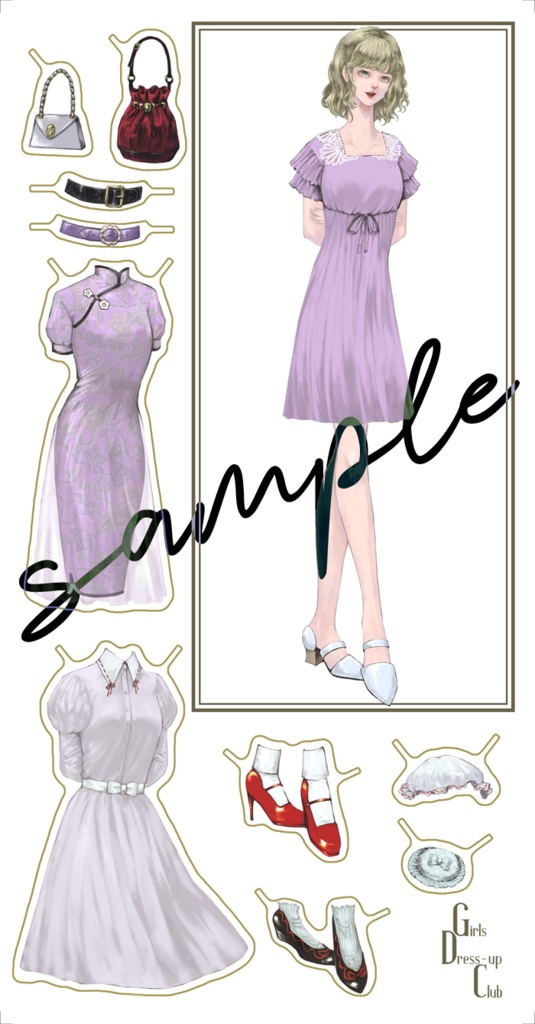 ◆Girls Dress-up Club◆着せ替えポストカード2種&はってはがせるおめかしシールセット