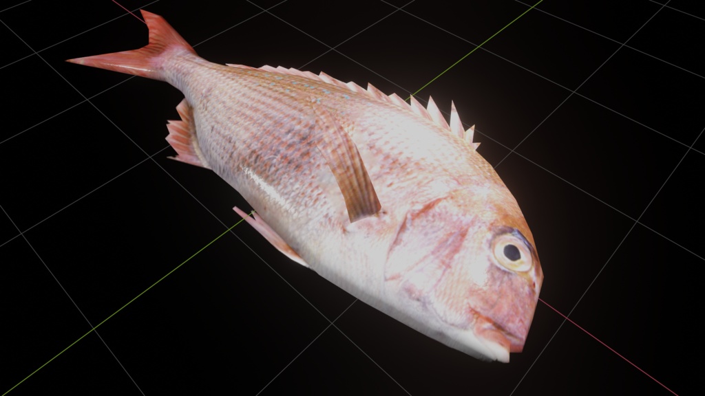 【3Dモデル】活魚(鯛)ビチビチシェイプキー付　ローポリ