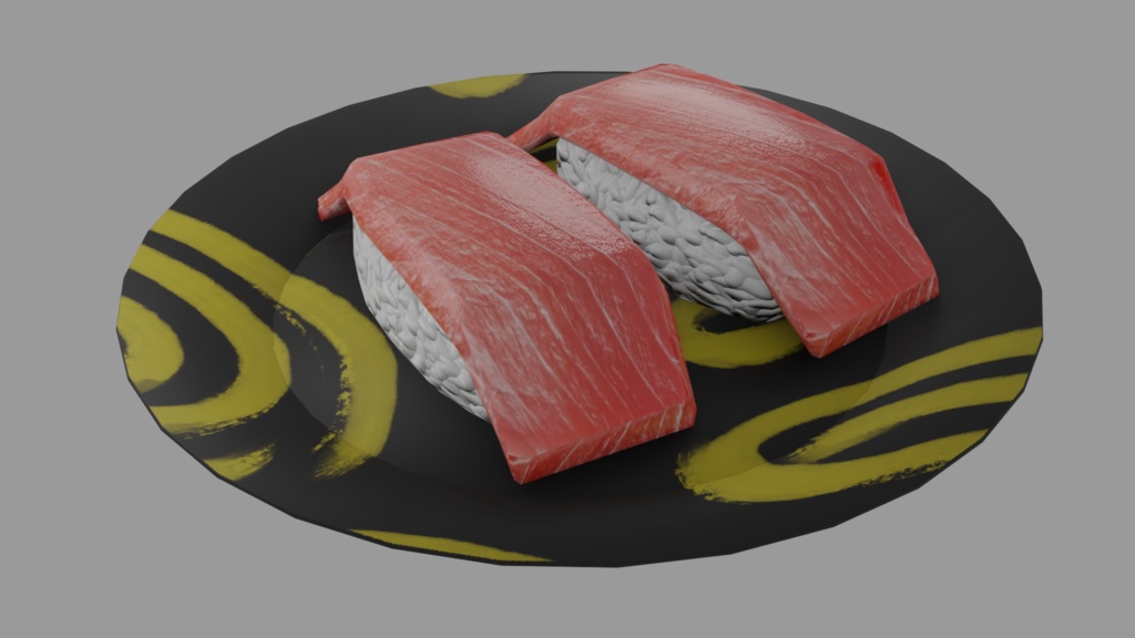 【3D小道具】回転寿司の中トロ　セット（ローポリ）