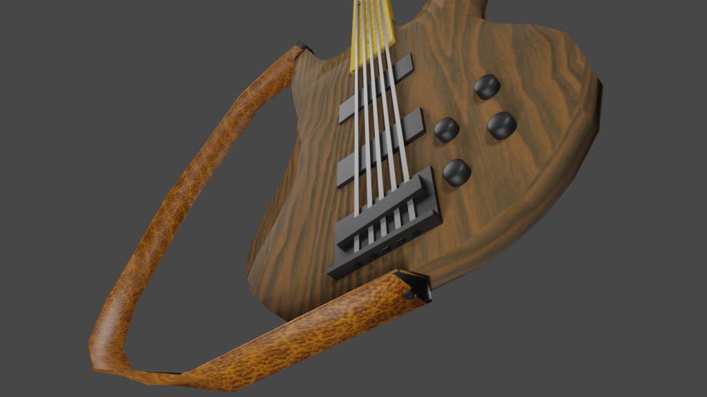 【3D小道具】ローポリ 5弦ベース(サイズ位置調整シェイプキー付ストラップ付属)