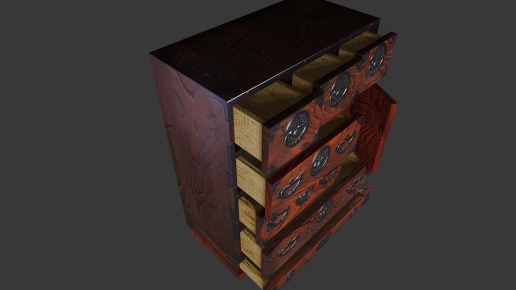 【3D小道具】和ダンス(小物入れ引き出し付き)