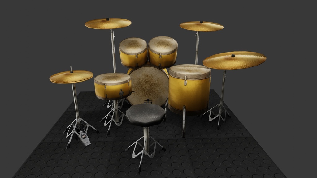 【3D楽器・小道具】使用感のあるドラムセット【超軽量】