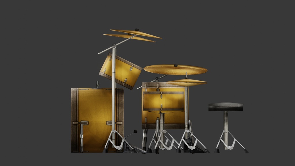 【3D楽器・小道具】使用感のあるドラムセット【超軽量】